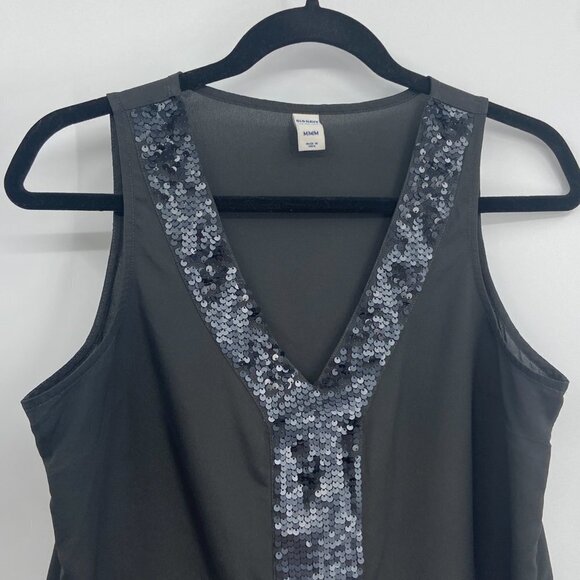 OLD NAVY Dark Gray Sequin Sheer Sleeveless V-Neck Tank Top Size Medium - Picture 3 of 5